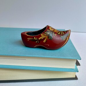 Vintage Tiny Rosemaling Wood Shoe, Hand Painted Floral Design