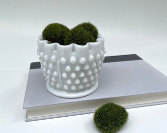 Vintage Hobnail Milk Glass Vase, Short with Ruffle Edge