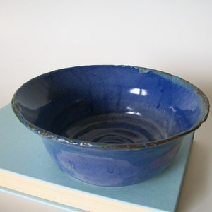 Vintage Cobalt Blue Pottery Bowl, Wheel-Thrown Stoneware