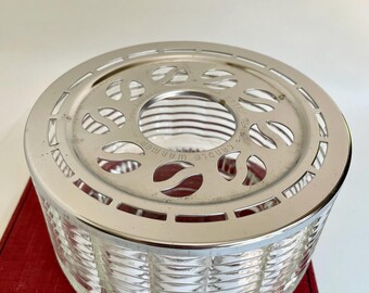 Vintage Silex Candle Carafe Warmer, Heavy Optical Glass and Chrome Warmer