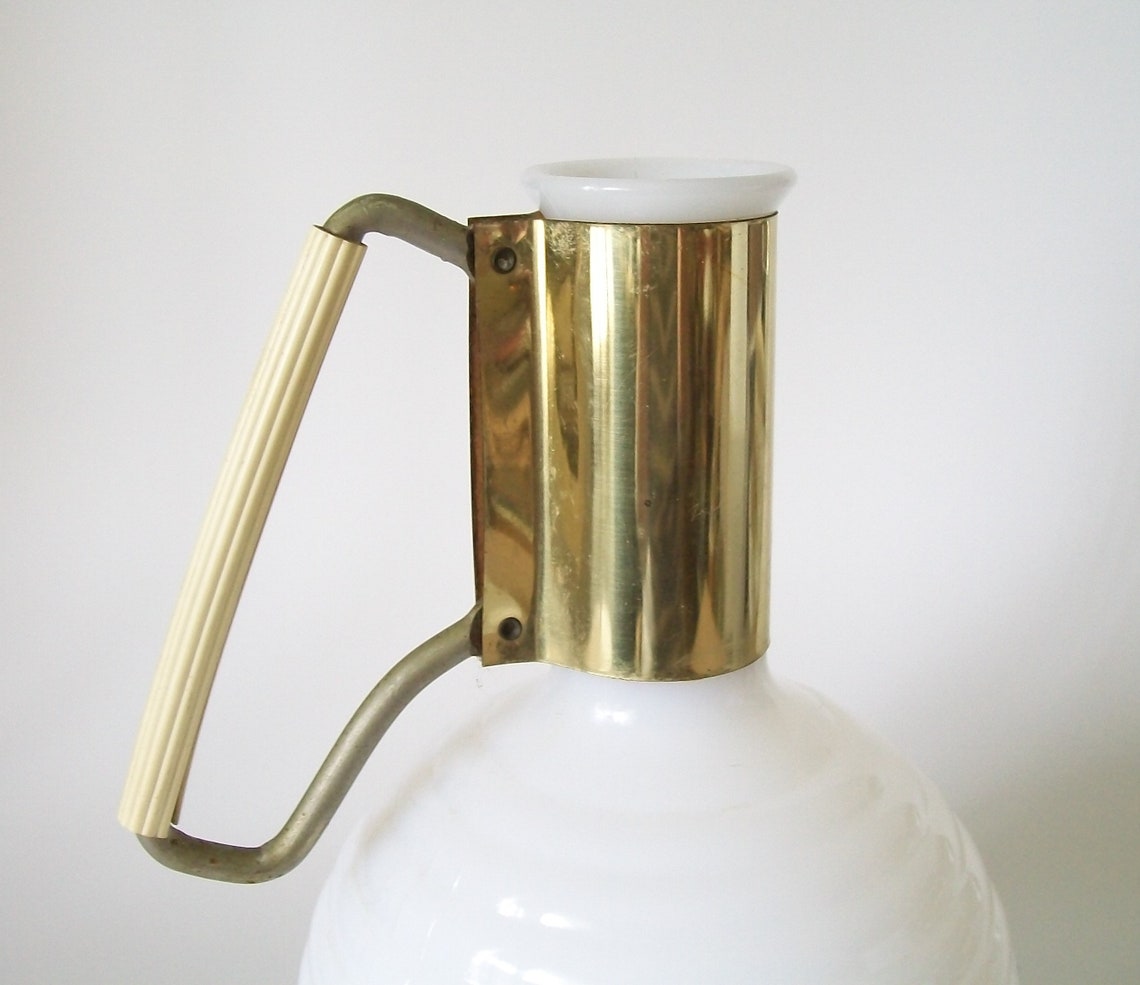 Vintage Milk Glass Coffee Carafe Pitcher Round White Ribbed Etsy