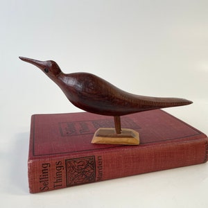 Vintage Small Carved Wood Bird Decoy on Stand, Minimal Style