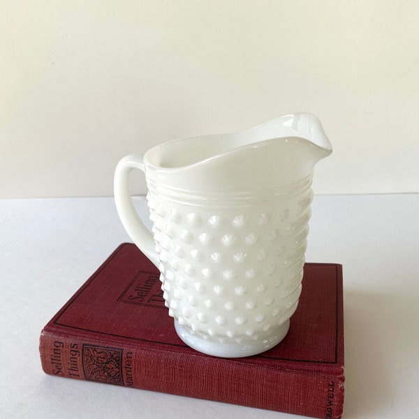 Vintage Hobnail Milk Glass Pitcher, Medium Size