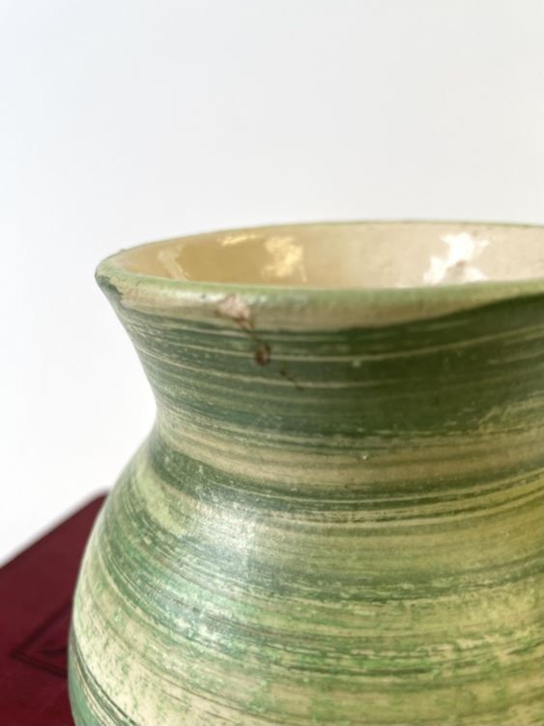 Vintage Student Pottery Vase, Green Brushed Glaze, Wheel Thrown, Art ...