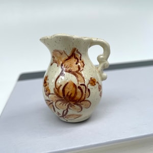 Vintage Tiny Tiny Litter Ceramic Pitcher, Hand Painted Flowers, SENN