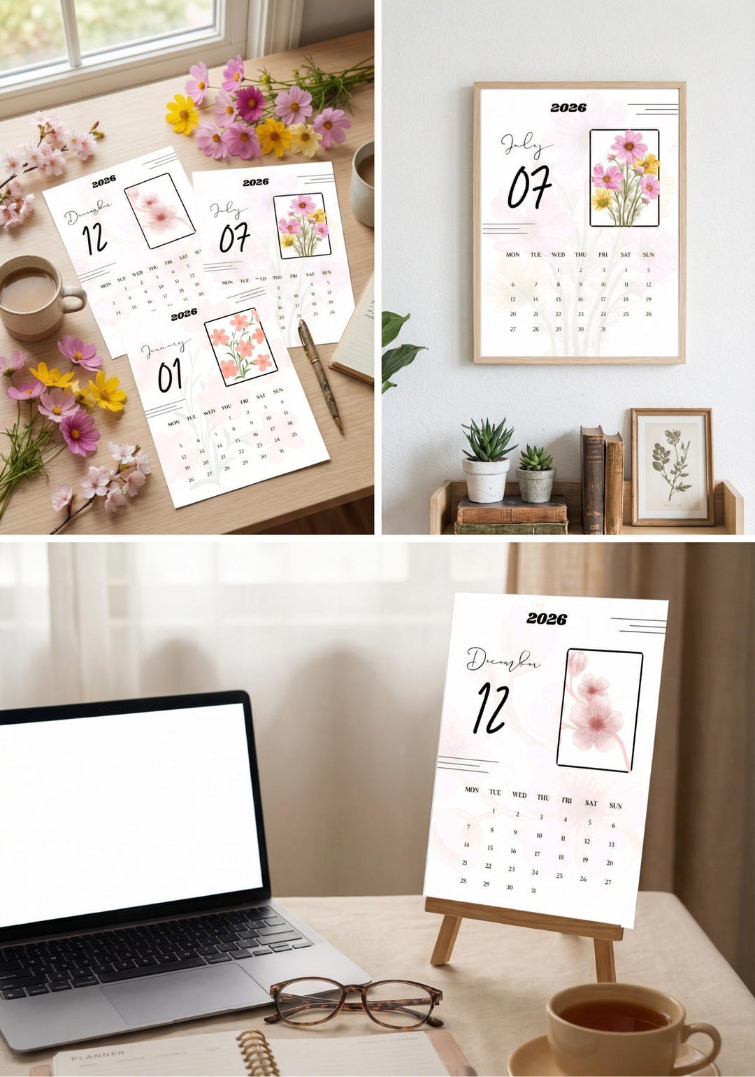 2026 Floral Wall Calendar Printable | Minimalist Neutral Home & Office ...