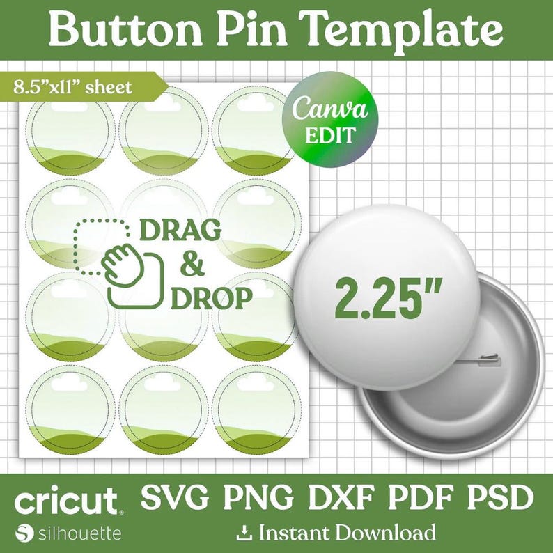 2.25" Button Pin Template: Badge Circle Labels, Canva Editable (digital ...