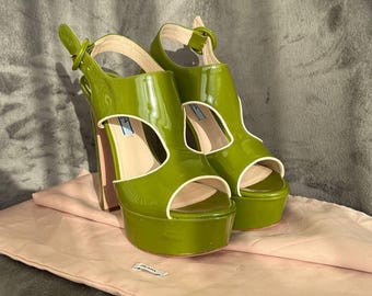 Prada Green Patent Leather Platform Heels Size EU 36