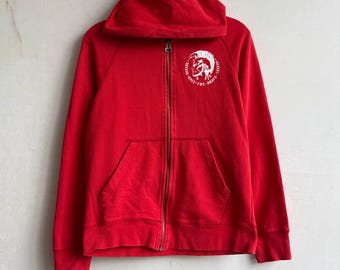 Diesel Indinan Head Logo Rot Voller Reißverschluss Damen Kapuzenpullover Größe 14