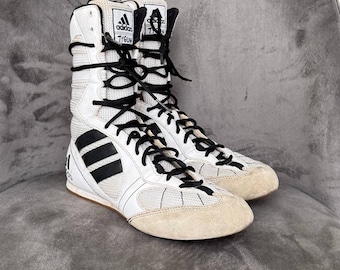 Adidas Tygun Vintage jaren 2000 Y2K leren witte bokslaarzen voor worstelen, maat US 7,5