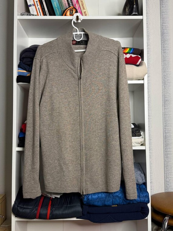 FTC 100% Pure Cashmere men’s beige full zip cardigan size 50