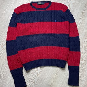 Vintage Polo Ralph Lauren Cable Knit Cotton Sweater Stripped size Xl
