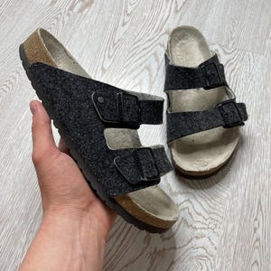 Birkenstock Arizona Gray Wool Felt Lined Buckled Sandals 42