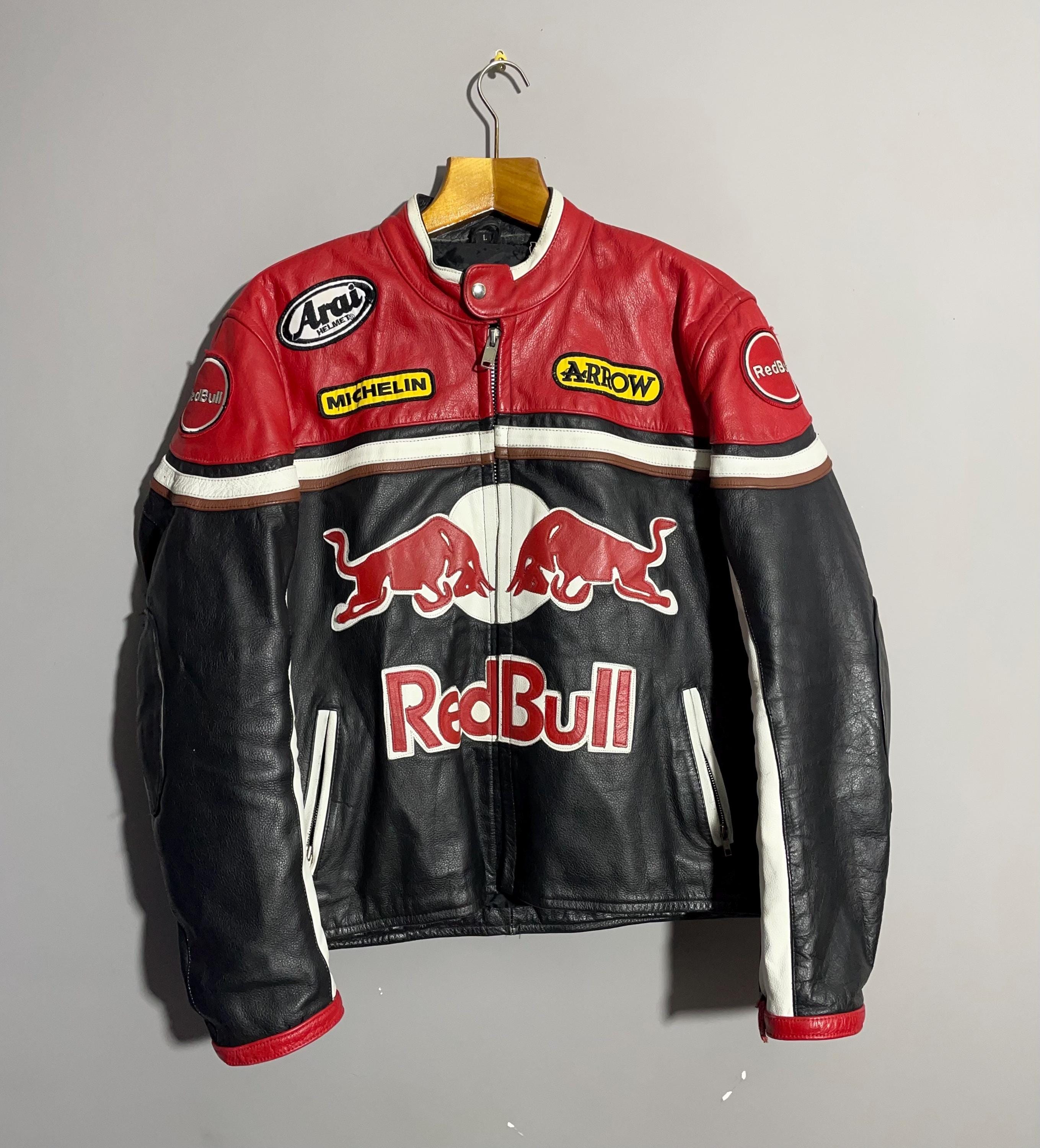 激レア！ レッドブル ライダースジャケット レーシングジャケット 本革 刺繍 Red bull leather racing jacket - Etsy 日本