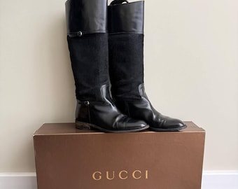 Gucci zwarte leren kniehoge laarzen luxe damesrijlaarzen Maat 38C