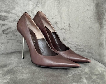 LORIBLU Brown Leather Women’s High Heels Pumps Size EU 38