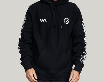 Sudadera con capucha RVCA x Shoyoroll: ropa de calle de polar negro Defer Vaxsyr