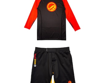 Conjunto retro BlackSTAR de rash guard y pantalones cortos de MMA: equipo de lucha sin gi para jiu-jitsu