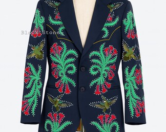 Traje Nudie con diamantes de imitación bordados: atuendo de boda occidental para hombre