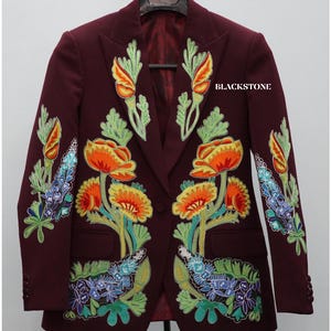 Women Customize  2Pc Floral Flower&#39;s Embroidered Premium Western Nudie Suit Wedding Day Groom Bride Party Boho Hippie Formal Outfit