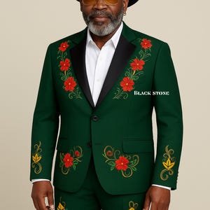 Men Green 2 Piece Bespoke Embroidered Floral Country Western Suit Cowboy Vintage Formal Wear Rodeo Style Wedding Cocktail Prom Party Suit