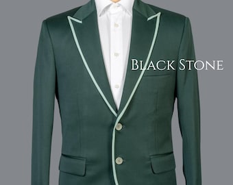 Heren groen 2-delig op maat gemaakte paspels geborduurd country western pak designer muziek concert diner balfeest bruiloft op maat gemaakte formele outfit