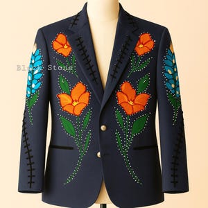 Men Gray 2Pc Customized Flower Leafs With Birds Embroidered Rhinestones Country Western Nudie Suit Cocktail Party Wedding Day Groom Outfit
