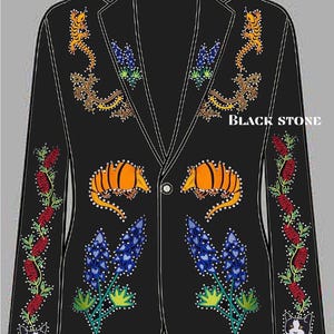 Men Black Cowboy 2 Piece Customized Rose Leaf & Bird Embroiderey With Rhinestones Country Western Nudie Suit Wedding Day Dinner Party Attire