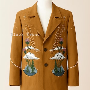 Men Light Brown 2Pc Customized Thunder Skeleton Embroidered Rhinestones Country Western Nudie Suit Cowboy Vintage Wedding Day Party Outfit