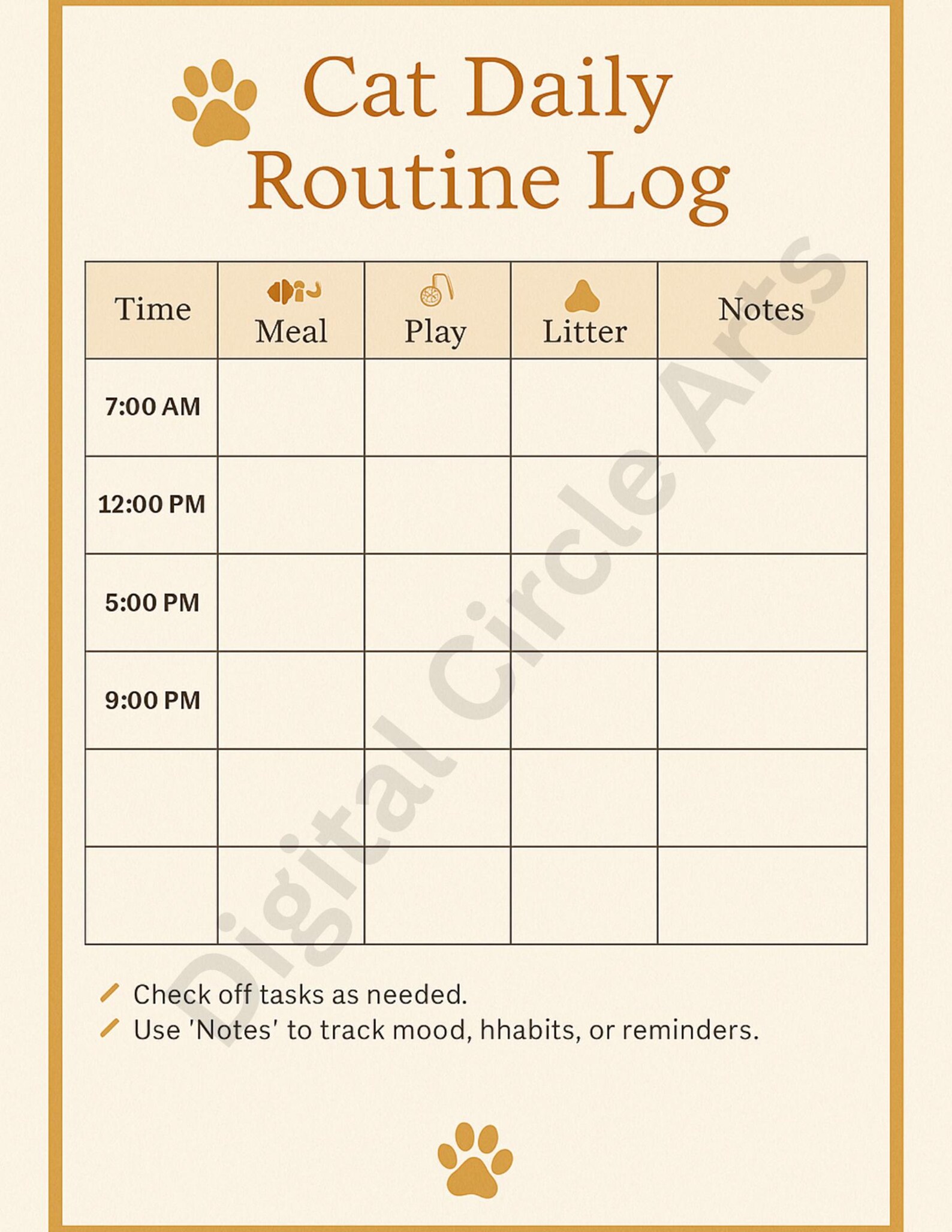 Cat Daily Routine Log | Printable Pet Care Tracker | Cat Feeding ...