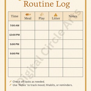 Cat Daily Routine Log | Printable Pet Care Tracker | Cat Feeding ...