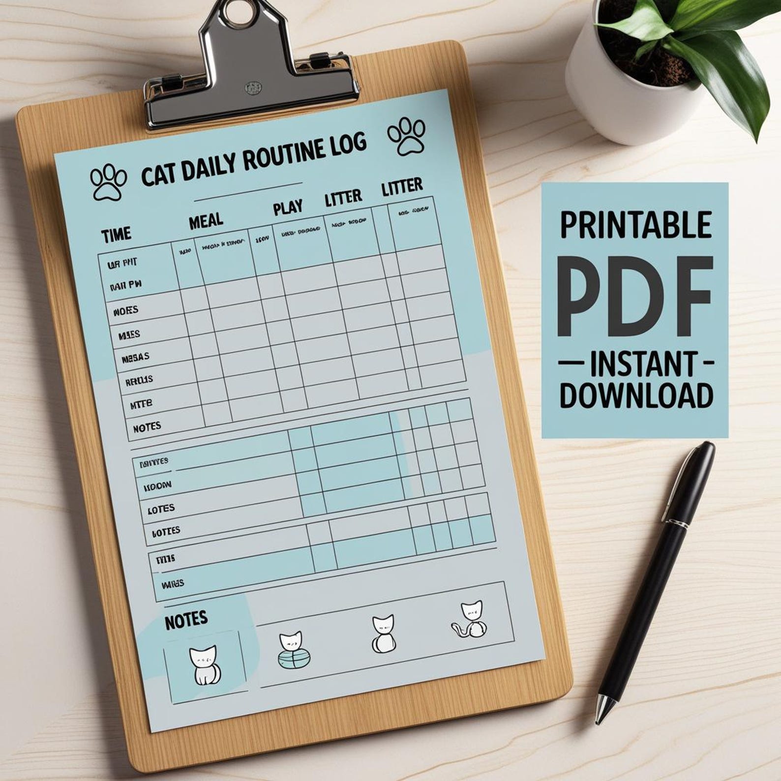 Cat Daily Routine Log | Printable Pet Care Tracker | Cat Feeding ...