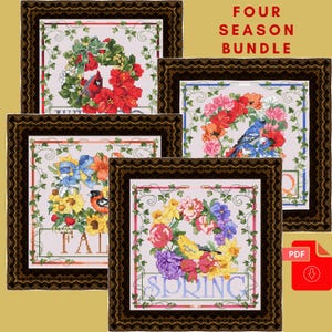 Set of 4 Seasons Cross Stitch Pattern Bundle| Autumn Cross Stitch| Summer Cross Stitch| Modern Cross Stitch Pattern -DIY Hand Embroidery