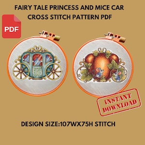 Fairy Tale Pumpkin Carriage Cross Stitch Pattern,Magical Mouse and Carriage PDF Embroidery ,Princess Story Inspired Design
