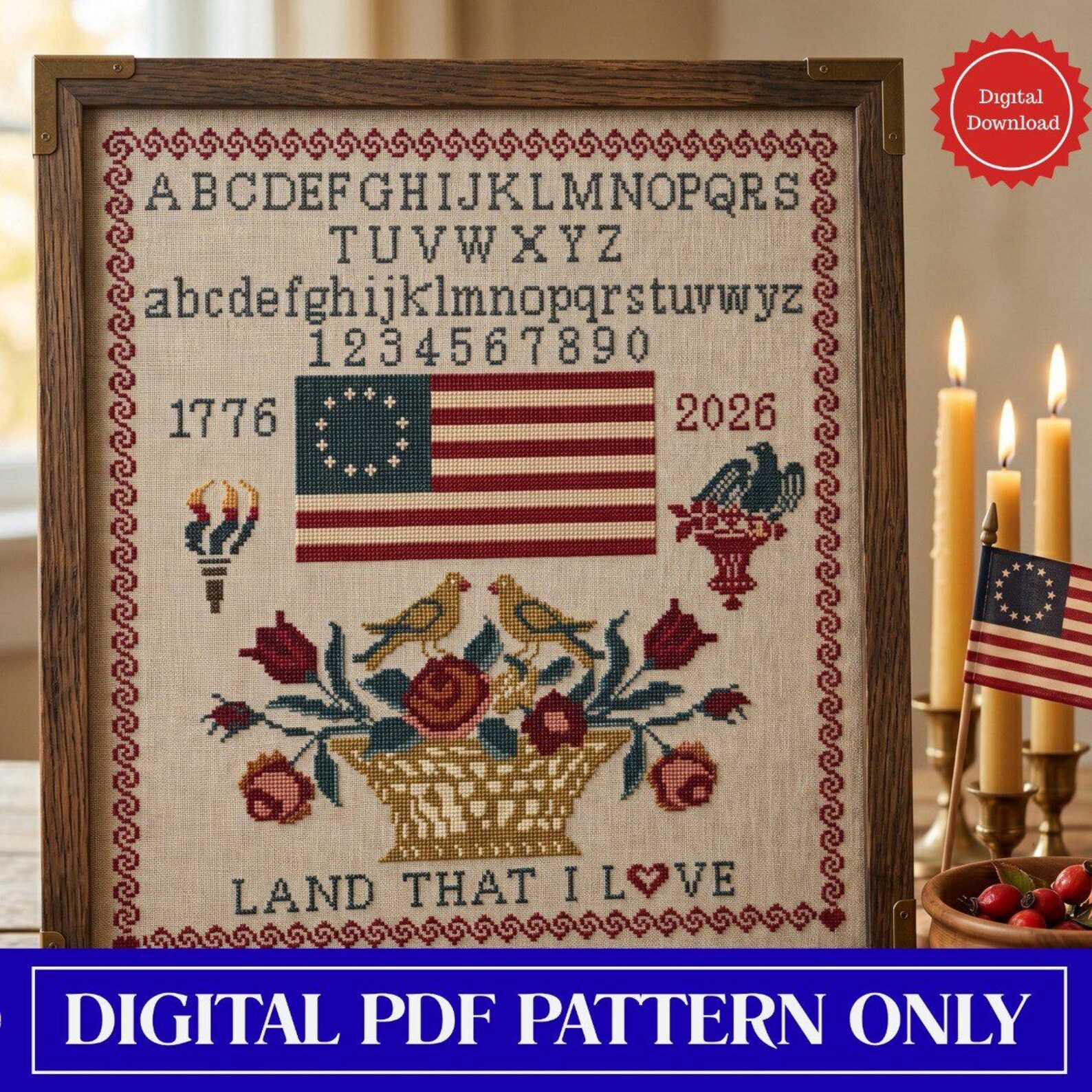 America 250th Birthday Cross Stitch Pattern-semiquincentennial 1776 ...