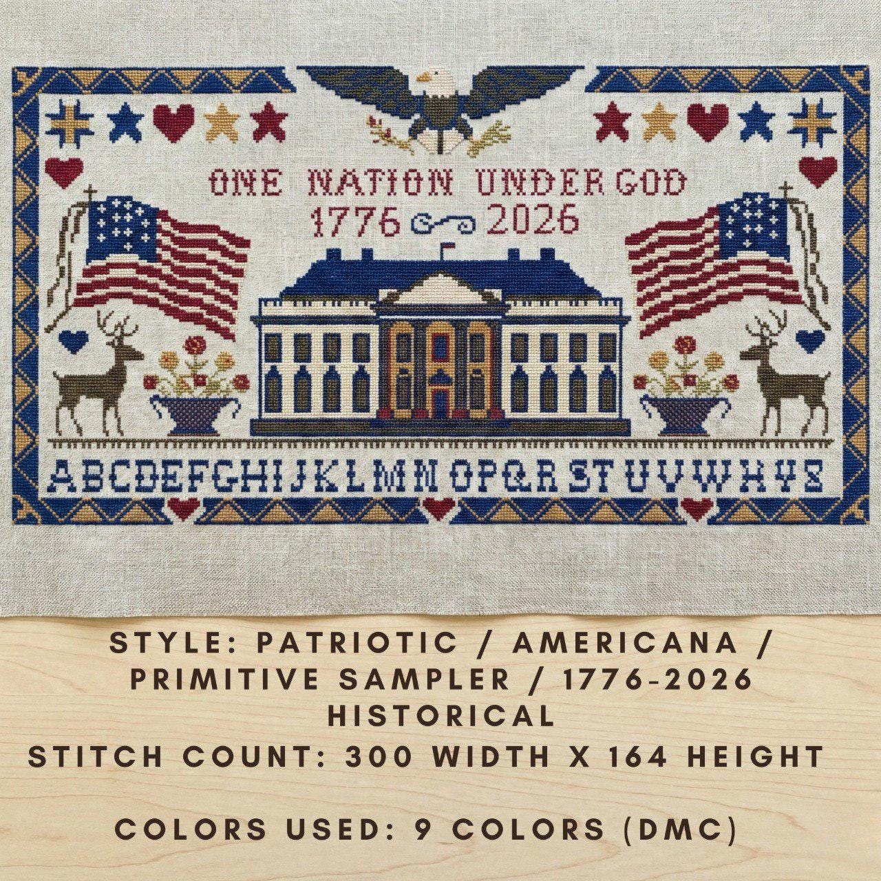 America 250 White House Sampler Cross Stitch-1776 Federal Eagle ...