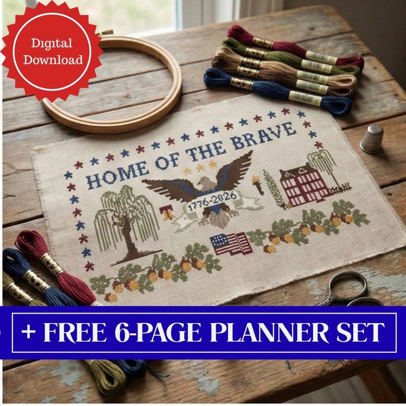 America 250 Home of the Brave 1776 Sampler-federal Eagle & Weeping ...