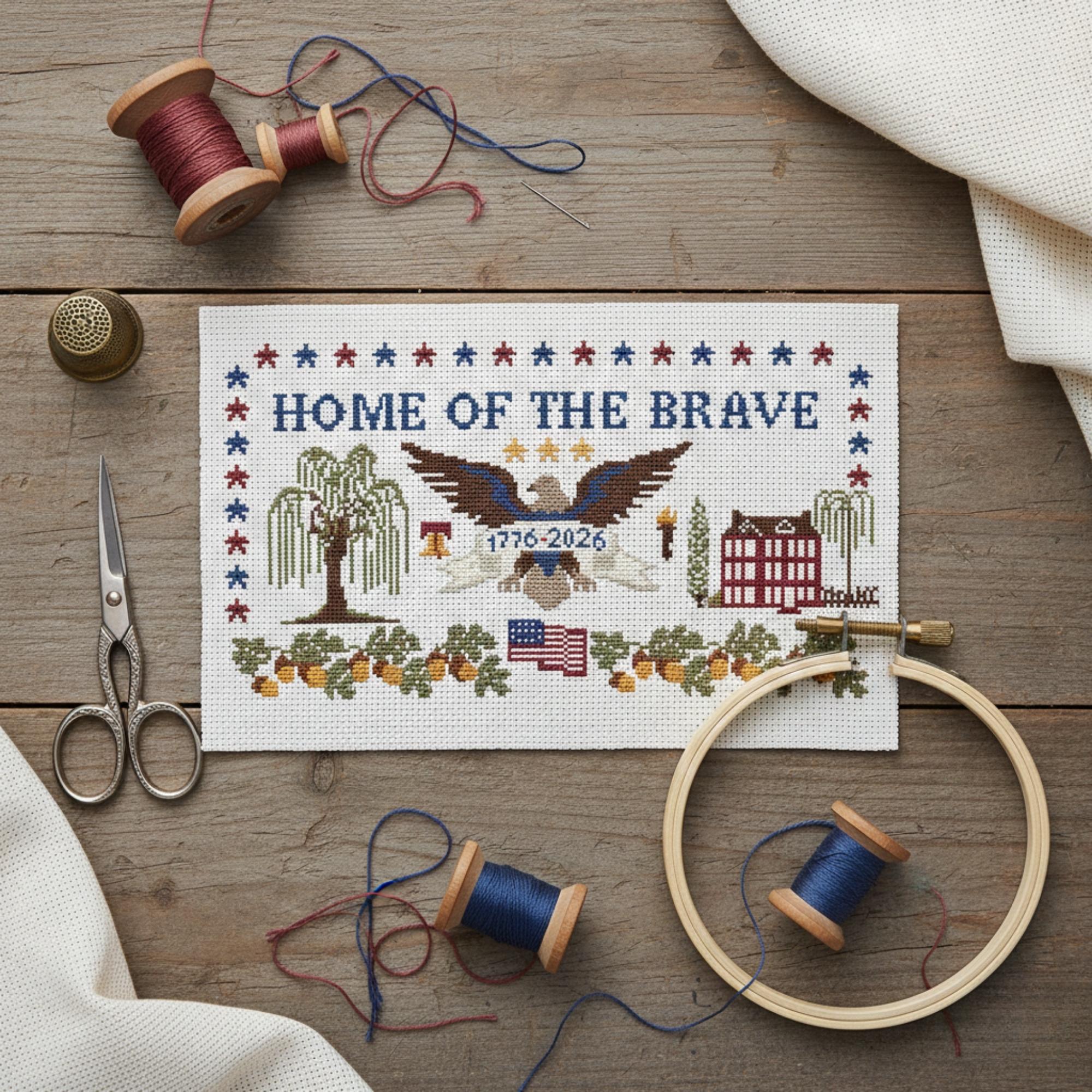 America 250 Home of the Brave 1776 Sampler-federal Eagle & Weeping ...