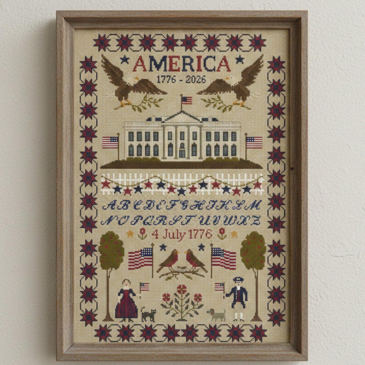 America 250 Cross Stitch Sampler,the White House Patriotic Pattern ...