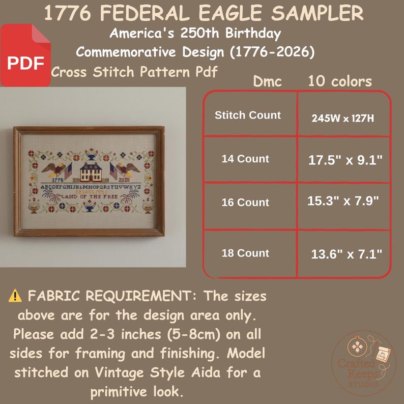 American 250th Anniversary Cross Stitch Pattern-patriotic 1776-land of ...