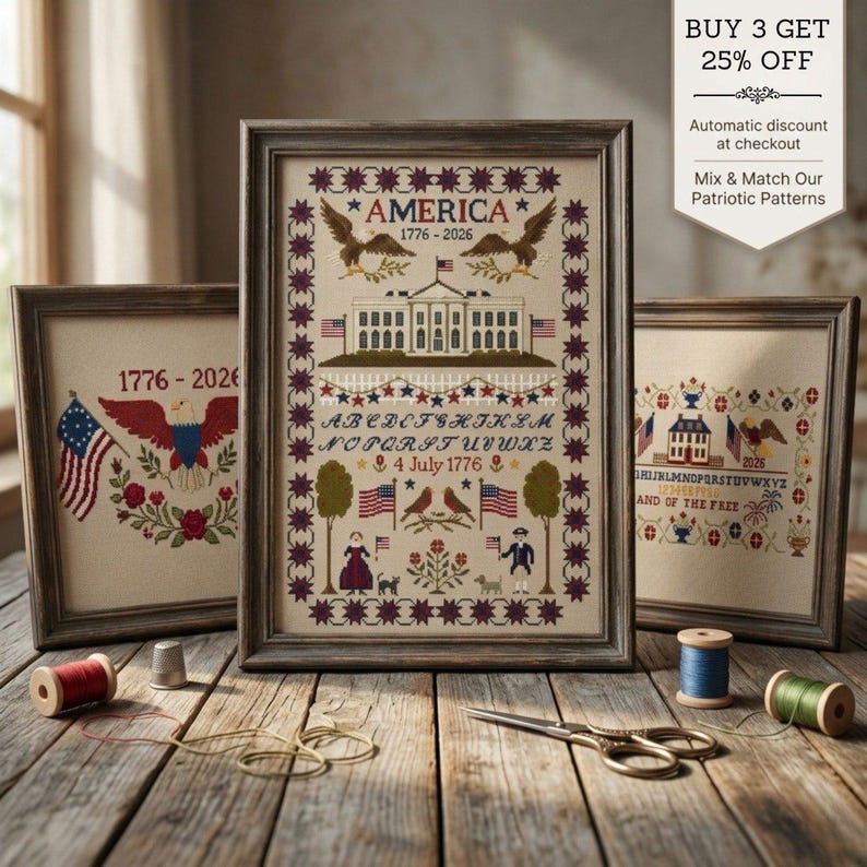 America 250 Home of the Brave 1776 Sampler-federal Eagle & Weeping ...