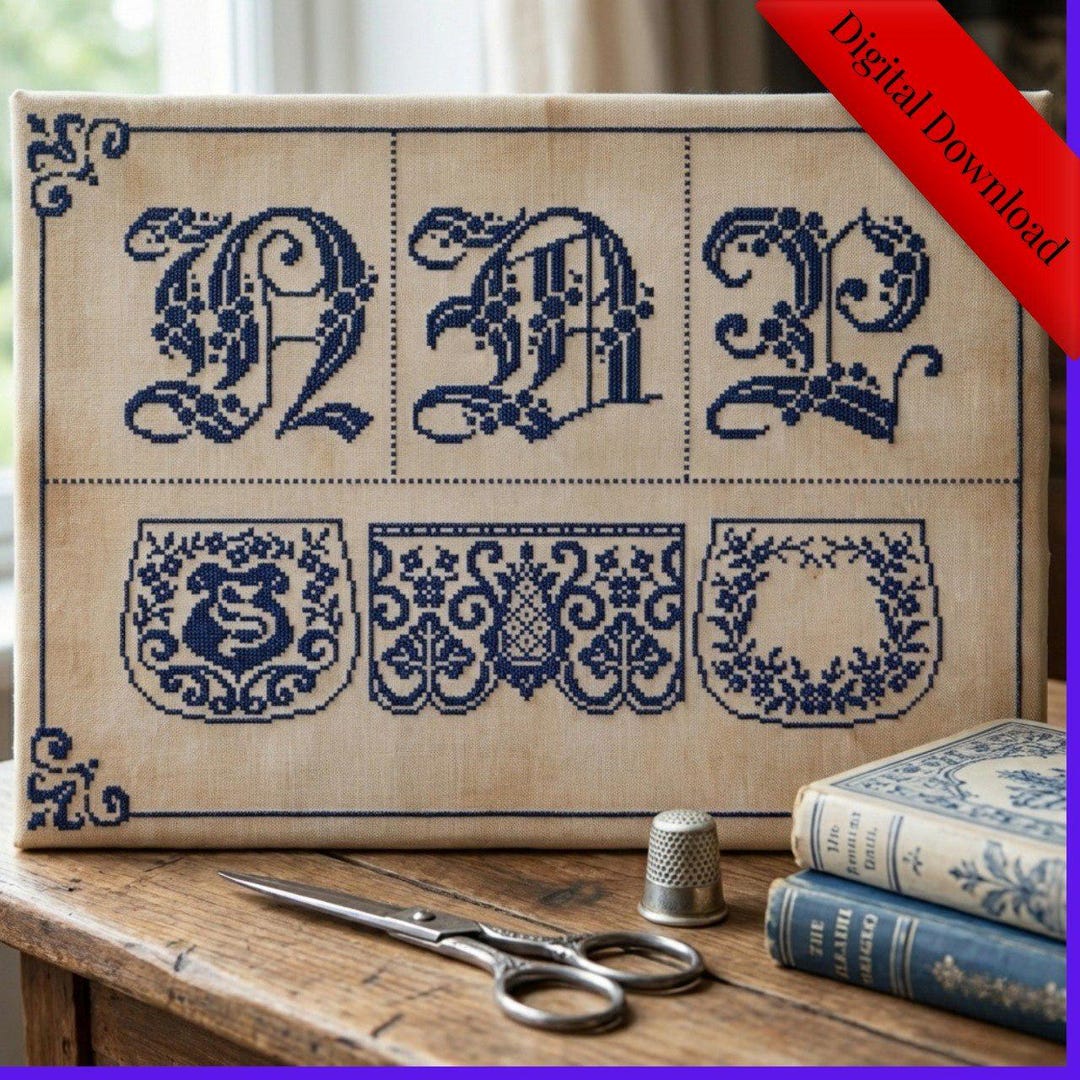 Monogram Alphabet Sampler Cross Stitch,primitive Patterns,farmhouse ...