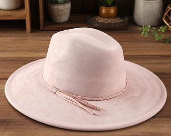 Unisex Wide Brim Suede Fedora Hat 9.5cm | Autumn Winter Felt Jazz Panama Hat for Men & Women