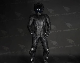 Leather Motorcycle Racing Suit - Free Customization , CE Marked- Fully Black for Gay