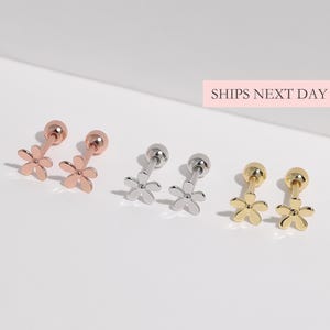 Flower Screw Back Earrings, Sterling Silver/Rose Gold/Gold Safety Ball Back Comfort Sleep-On Dainty Minimalist Cute Little Girl Stud Earring