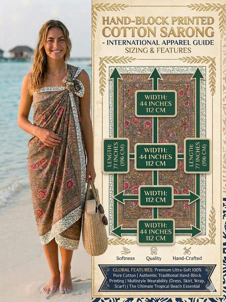 Hand Block Print Baumwolle Sarong Strand Cover Up Pareo Schal Wrap ...