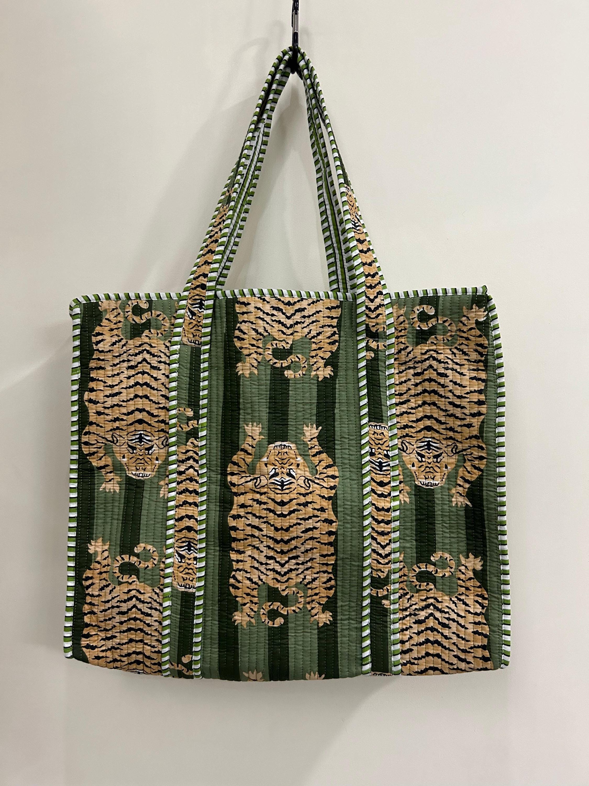 Quilted Cotton Tote Bag Tiger Print Large Beach Shoulder Bag…