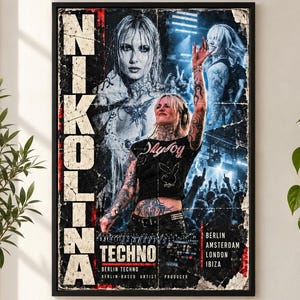 Nikolina Art Poster, Techno DJ Wall Art, A3 Download