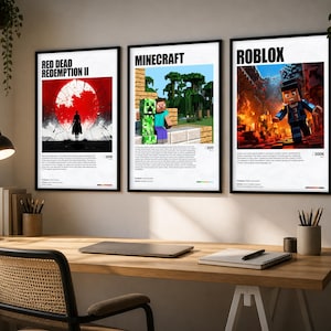 Set med 3 spelposters, moderna spelposters, väggkonsttryck, videospelsinspirerad dekor för pojkrum, tonårsrum, minimalistisk spelkonst
