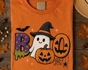 Halloween Ghost PNG: Pumpkin Witch Hat, Boo Sublimation Design